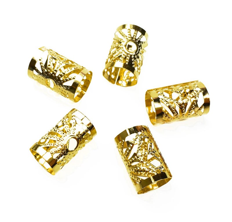 Hyamass 50pcs Aluminum Hollow Out Dreadlocks Beads Metal Hair Ring Decoration Braiding Hair Jewelry (Gold) - Image 4